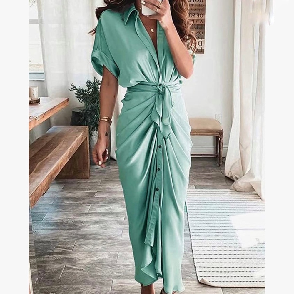 NEW - Satin Button Down Shirt Dress